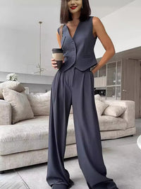 Celine | Stilvolles ärmellosem Blazer und Hose mit weitem Bein set