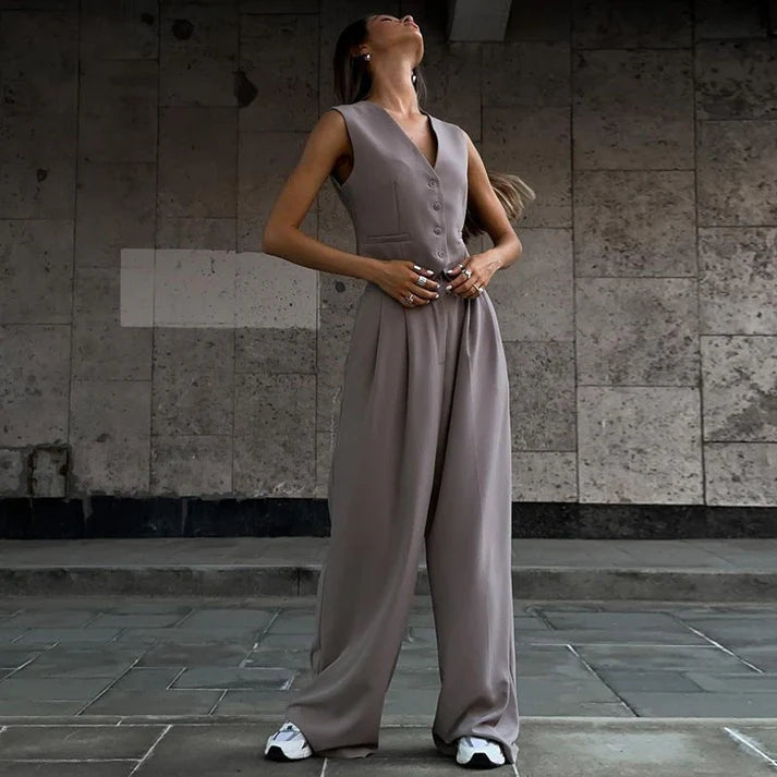 Celine | Stilvolles ärmellosem Blazer und Hose mit weitem Bein set